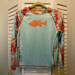 REALTREE FISHING Women’s “RashGuard LongSleeve Shirt” Size L Mint Green/Rust EUC